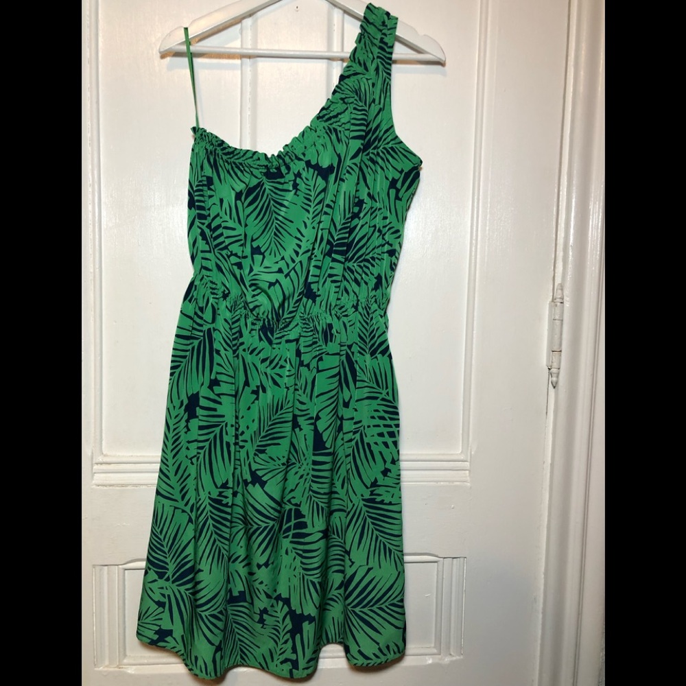Banana Republic One Shoulder Palm Print Dress Side Pockets